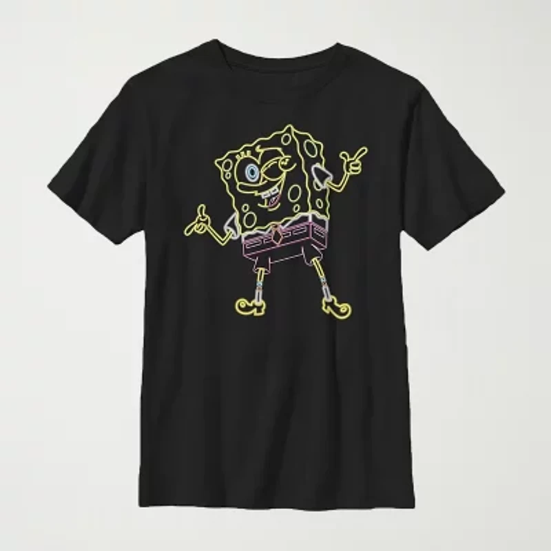 Little & Big Kid Boys Crew Neck Short Sleeve Regular Fit Spongebob Graphic T-Shirt