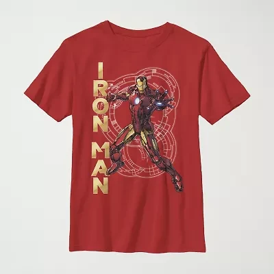 Little & Big Kid Boys Crew Neck Short Sleeve Regular Fit Iron Man Marvel Graphic T-Shirt