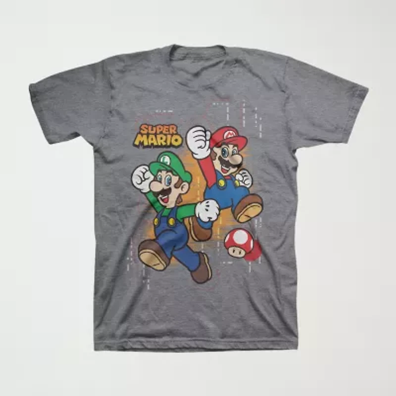 Little & Big Kid Boys Crew Neck Short Sleeve Regular Fit Super Mario Graphic T-Shirt
