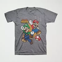 Little & Big Kid Boys Crew Neck Short Sleeve Regular Fit Super Mario Graphic T-Shirt