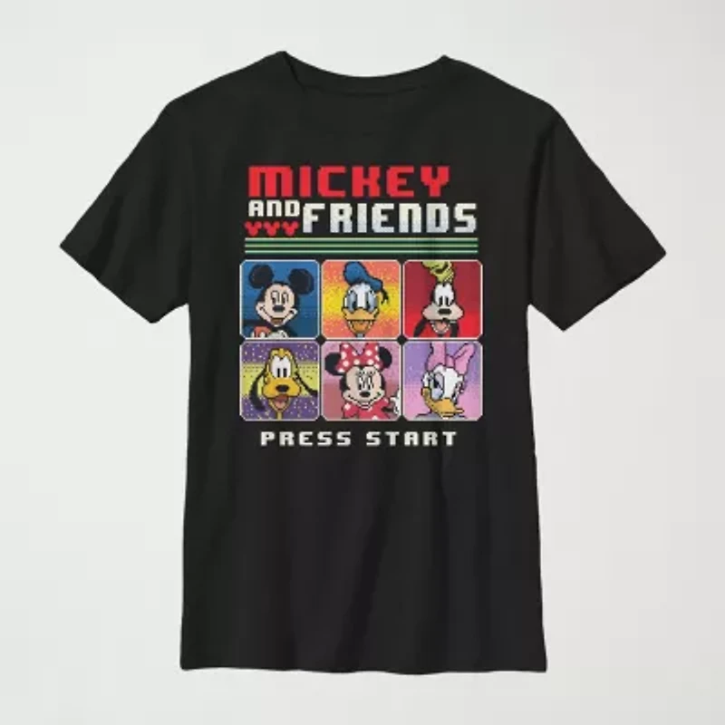 Disney Little & Big Kid Boys Crew Neck Short Sleeve Slim Fit Mickey and Friends Graphic T-Shirt
