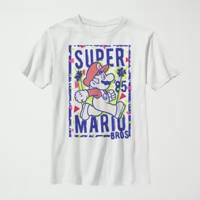 Little & Big Kid Boys Crew Neck Short Sleeve Slim Fit Super Mario Graphic T-Shirt