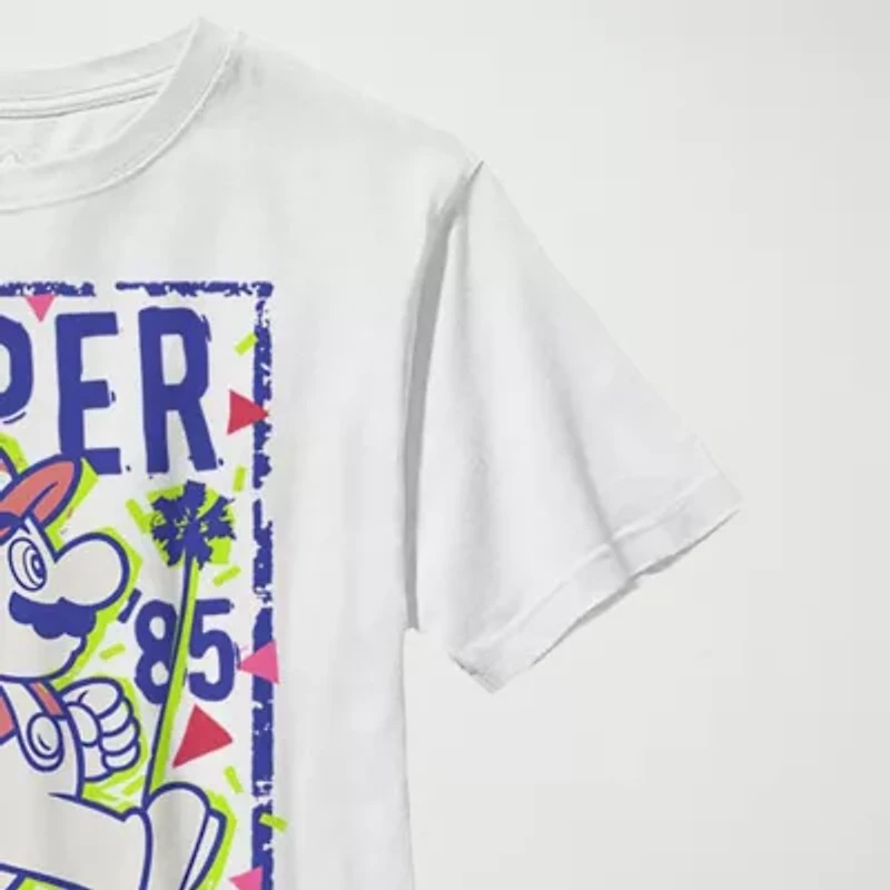 Little & Big Kid Boys Crew Neck Short Sleeve Slim Fit Super Mario Graphic T-Shirt