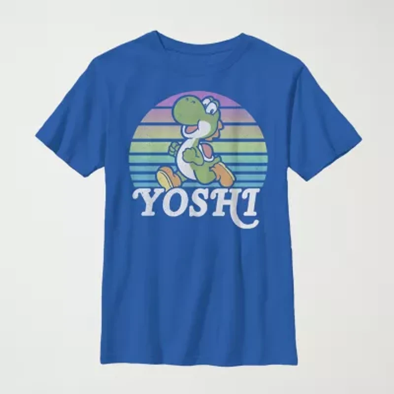 Little & Big Kid Boys Crew Neck Short Sleeve Slim Fit Super Mario Yoshi Graphic T-Shirt