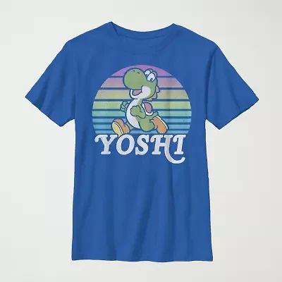Little & Big Kid Boys Crew Neck Short Sleeve Slim Fit Super Mario Yoshi Graphic T-Shirt