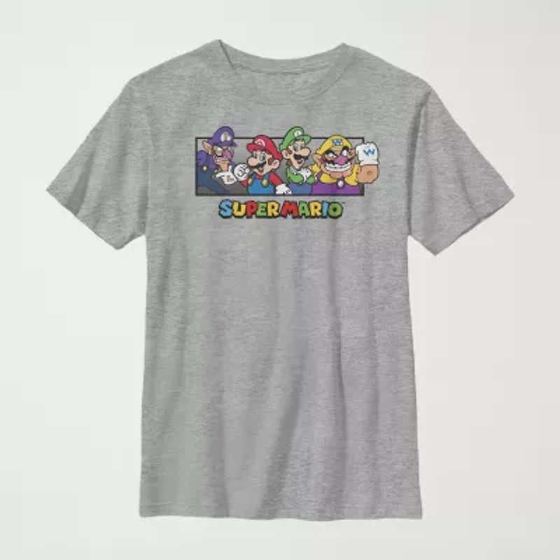 Little & Big Kid Boys Crew Neck Short Sleeve Slim Fit Super Mario Graphic T-Shirt