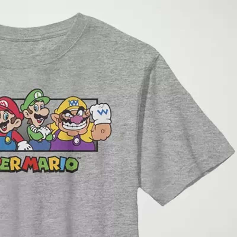 Little & Big Kid Boys Crew Neck Short Sleeve Slim Fit Super Mario Graphic T-Shirt