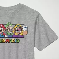 Little & Big Kid Boys Crew Neck Short Sleeve Slim Fit Super Mario Graphic T-Shirt