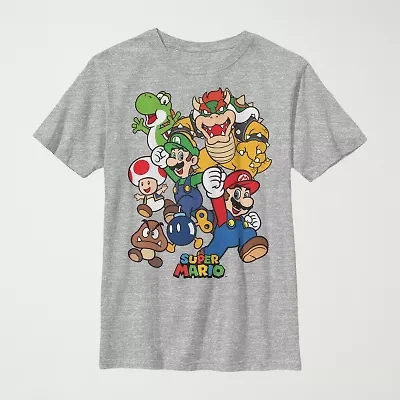 Little & Big Kid Boys Crew Neck Short Sleeve Slim Fit Super Mario Graphic T-Shirt