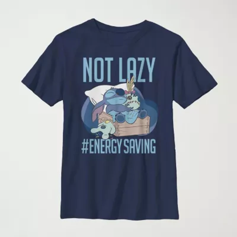 Little & Big Kid Boys Crew Neck Short Sleeve Slim Fit Lilo Stitch Graphic T-Shirt