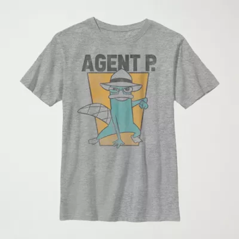 Little & Big Kid Boys Crew Neck Short Sleeve Slim Fit Phineas and Ferb Graphic T-Shirt