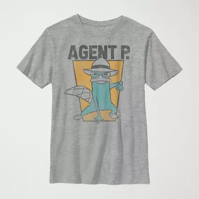 Little & Big Kid Boys Crew Neck Short Sleeve Slim Fit Phineas and Ferb Graphic T-Shirt