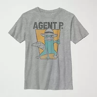 Little & Big Kid Boys Crew Neck Short Sleeve Slim Fit Phineas and Ferb Graphic T-Shirt