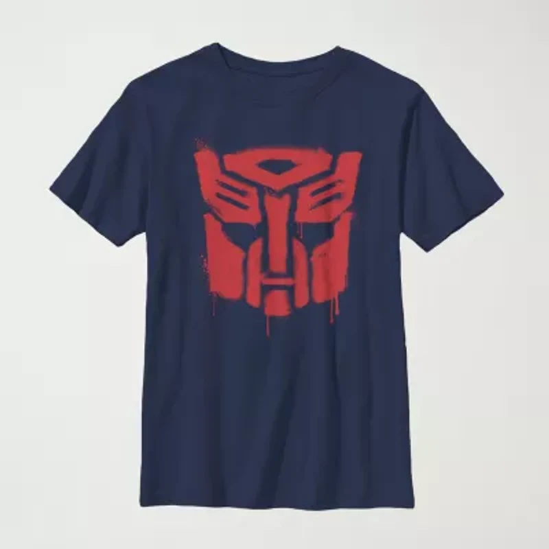 Drippy Autobot Little & Big Kid Boys Crew Neck Short Sleeve Slim Fit Transformers Graphic T-Shirt