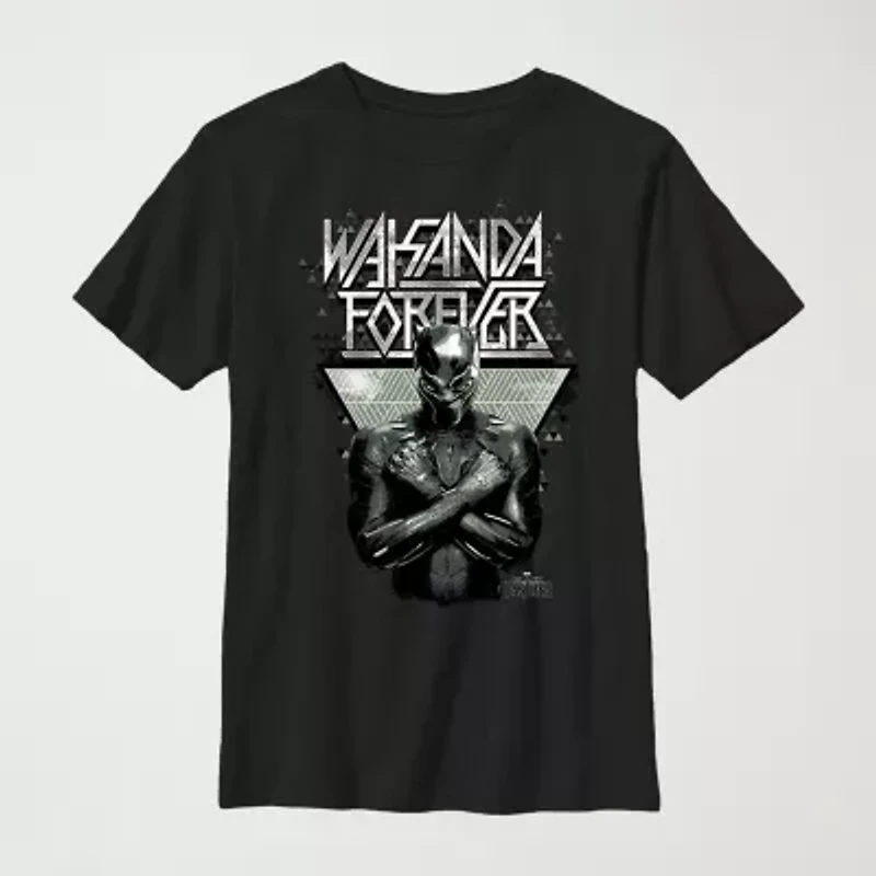 Little & Big Kid Boys Crew Neck Short Sleeve Slim Fit Black Panther Marvel Graphic T-Shirt