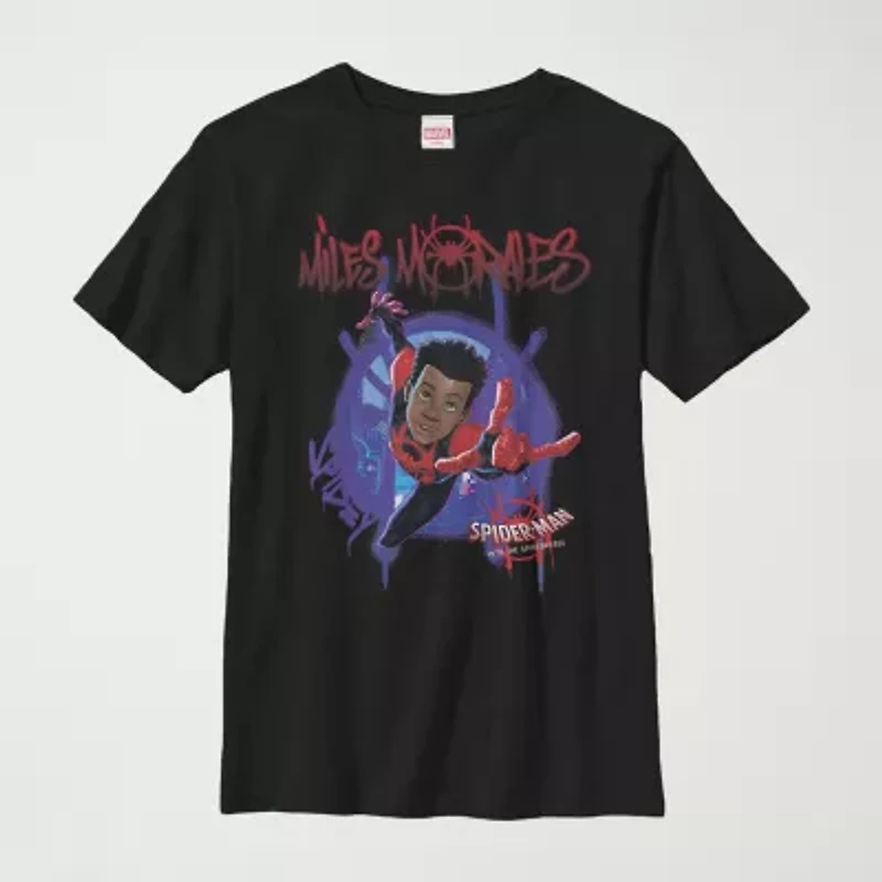 Miles Morales Little & Big Kid Boys Crew Neck Short Sleeve Slim Fit Spiderman Graphic T-Shirt
