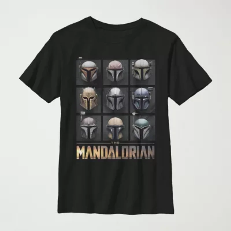 Mandalorian Little & Big Kid Boys Crew Neck Short Sleeve Slim Fit Star Wars Graphic T-Shirt