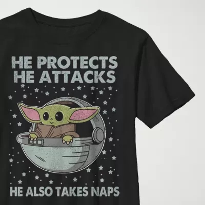 Little & Big Kid Boys Crew Neck Short Sleeve Slim Fit Star Wars Graphic T-Shirt