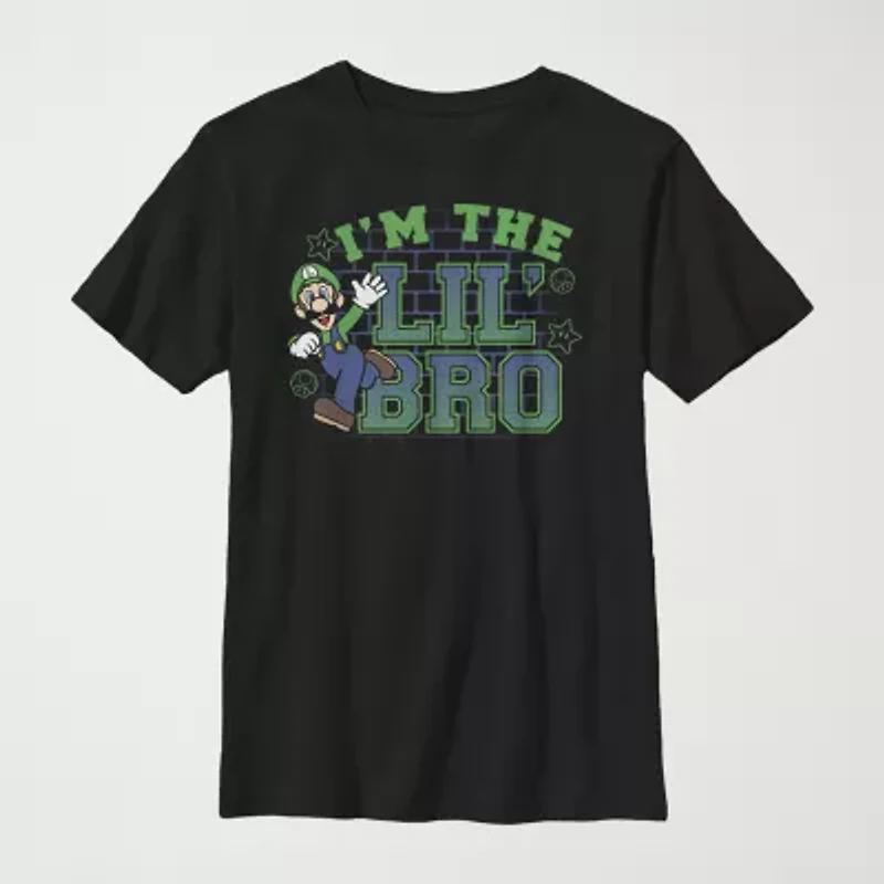Little & Big Kid Boys Crew Neck Short Sleeve Regular Fit Luigi Super Mario Graphic T-Shirt