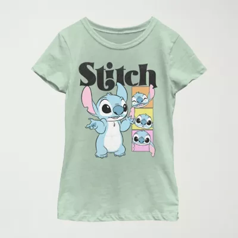 Disney Little & Big Kid Girls Crew Neck Short Sleeve Regular Fit Lilo Stitch Graphic T-Shirt