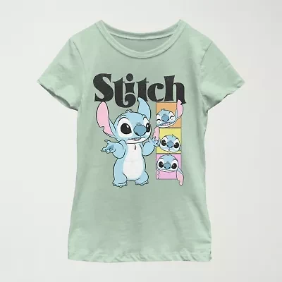Disney Little & Big Kid Girls Crew Neck Short Sleeve Regular Fit Lilo Stitch Graphic T-Shirt