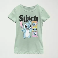 Disney Little & Big Kid Girls Crew Neck Short Sleeve Regular Fit Lilo Stitch Graphic T-Shirt