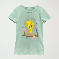 Tweety Little & Big Kid Girls Crew Neck Short Sleeve Regular Fit Looney Tunes Graphic T-Shirt