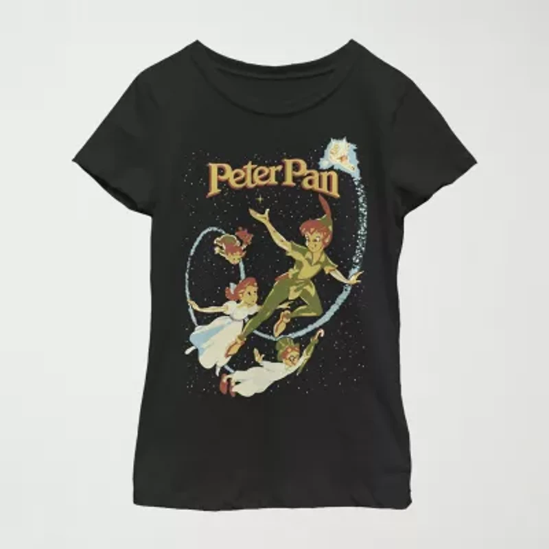 Little & Big Kid Girls Crew Neck Short Sleeve Regular Fit Peter Pan Tinker Bell Graphic T-Shirt