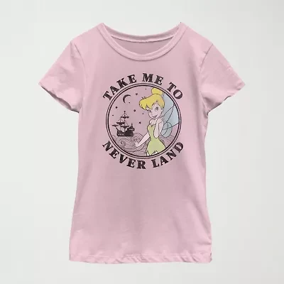 Little & Big Kid Girls Crew Neck Short Sleeve Regular Fit Peter Pan Tinker Bell Graphic T-Shirt