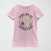 Little & Big Kid Girls Crew Neck Short Sleeve Regular Fit Peter Pan Tinker Bell Graphic T-Shirt