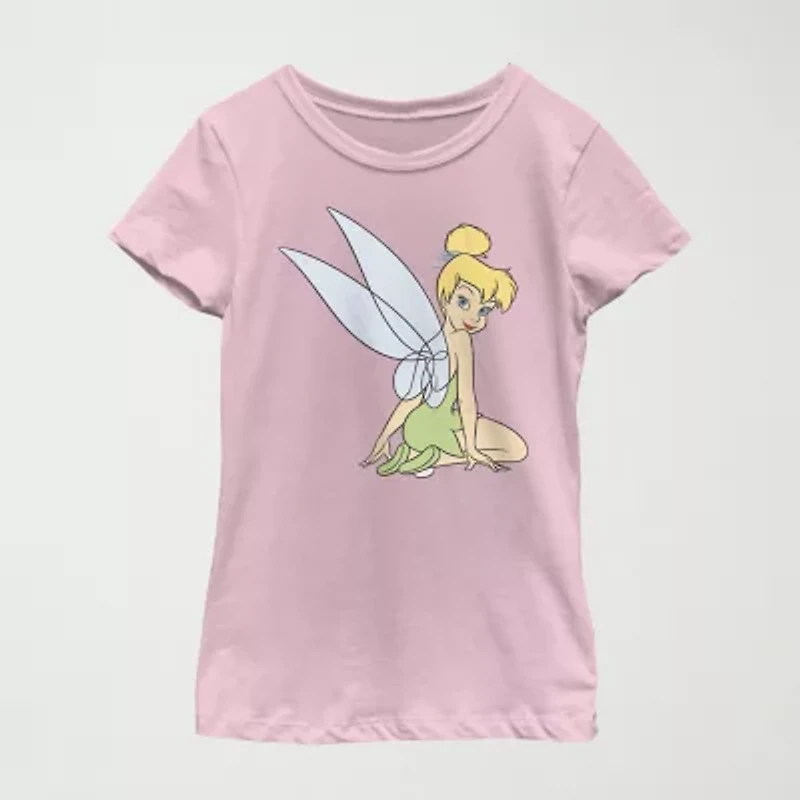 Little & Big Kid Girls Crew Neck Short Sleeve Regular Fit Peter Pan Tinker Bell Graphic T-Shirt