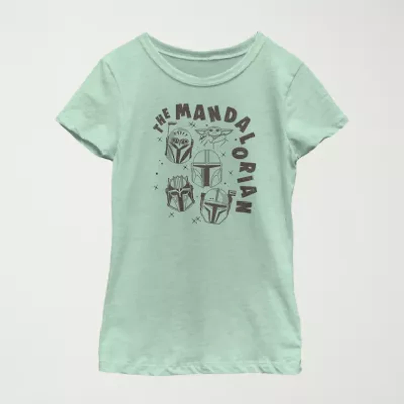 The Mandalorian Little & Big Kid Girls Crew Neck Short Sleeve Regular Fit Star Wars Graphic T-Shirt