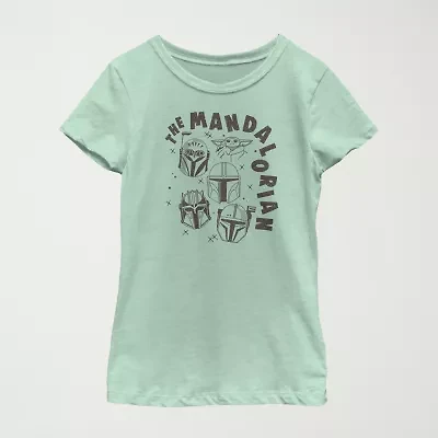 The Mandalorian Little & Big Kid Girls Crew Neck Short Sleeve Regular Fit Star Wars Graphic T-Shirt