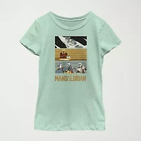 The Mandalorian Little & Big Kid Girls Crew Neck Short Sleeve Regular Fit Star Wars Graphic T-Shirt