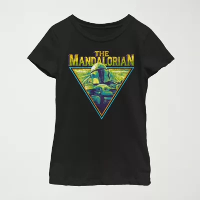 The Mandalorian Little & Big Kid Girls Crew Neck Short Sleeve Regular Fit Star Wars Graphic T-Shirt