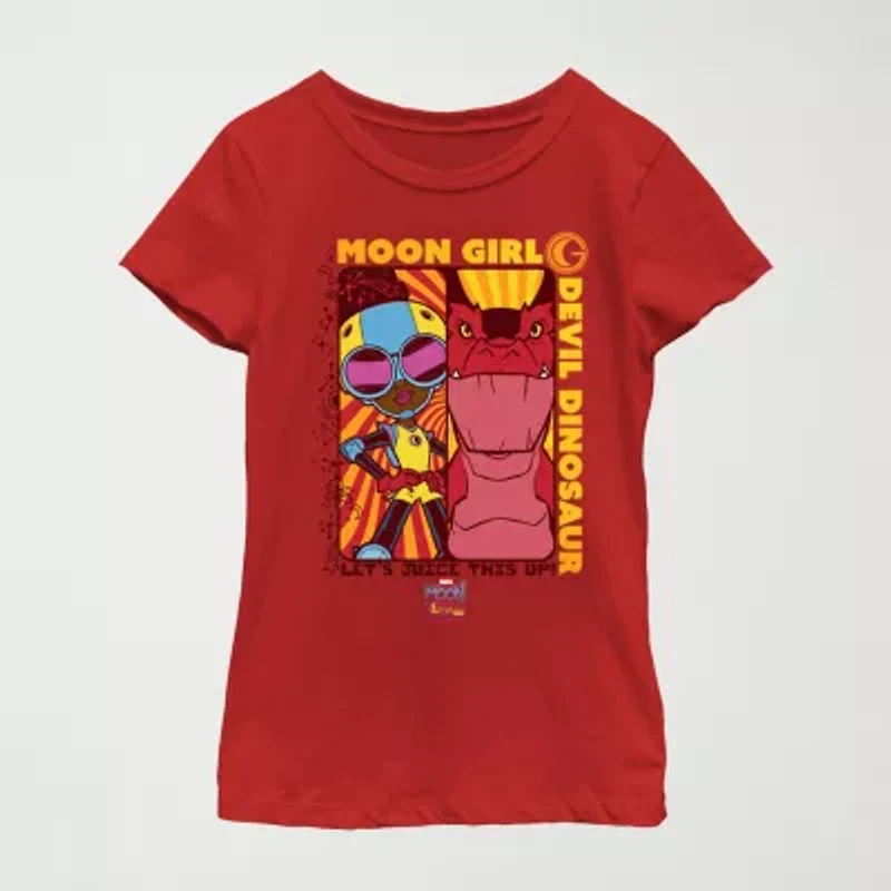 Little & Big Kid Girls Crew Neck Short Sleeve Regular Fit Marvel Moon Girl Graphic T-Shirt