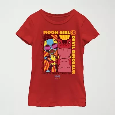 Little & Big Kid Girls Crew Neck Short Sleeve Regular Fit Marvel Moon Girl Graphic T-Shirt