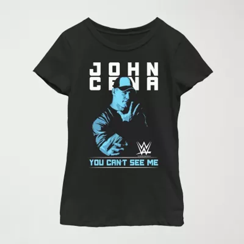 John Cena Little & Big Kid Girls Crew Neck Short Sleeve Regular Fit WWE Graphic T-Shirt