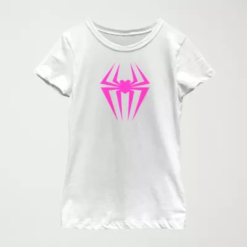 Spider-Man: Across The Spider-Verse Little & Big Kid Girls Crew Neck Short Sleeve Regular Fit Marvel Spiderman Graphic T-Shirt
