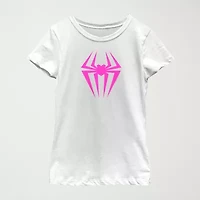 Spider-Man: Across The Spider-Verse Little & Big Kid Girls Crew Neck Short Sleeve Regular Fit Marvel Spiderman Graphic T-Shirt