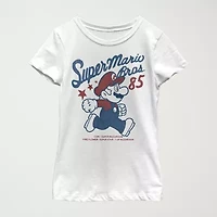 Little & Big Kid Girls Crew Neck Short Sleeve Regular Fit Super Mario Graphic T-Shirt