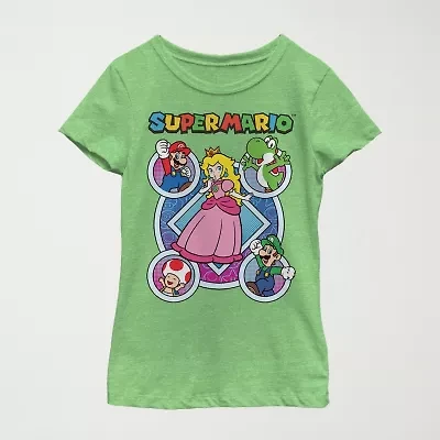 Little & Big Kid Girls Crew Neck Short Sleeve Regular Fit Super Mario Graphic T-Shirt