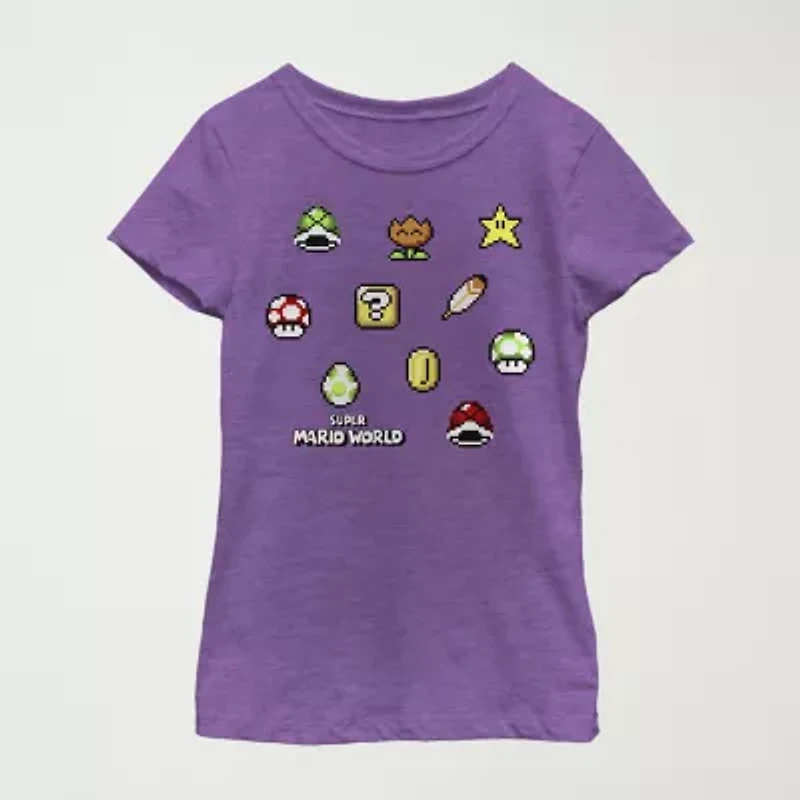 Little & Big Kid Girls Crew Neck Short Sleeve Regular Fit Super Mario Graphic T-Shirt