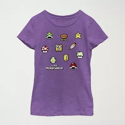 Little & Big Kid Girls Crew Neck Short Sleeve Regular Fit Super Mario Graphic T-Shirt