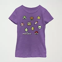 Little & Big Kid Girls Crew Neck Short Sleeve Regular Fit Super Mario Graphic T-Shirt