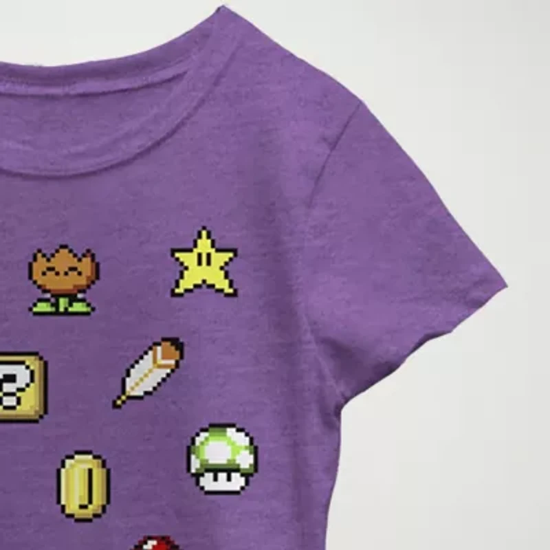 Little & Big Kid Girls Crew Neck Short Sleeve Regular Fit Super Mario Graphic T-Shirt