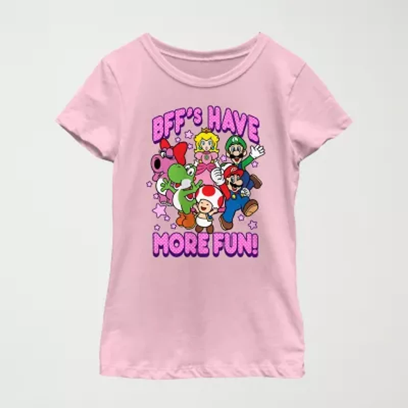Little & Big Kid Girls Crew Neck Short Sleeve Regular Fit Super Mario Graphic T-Shirt