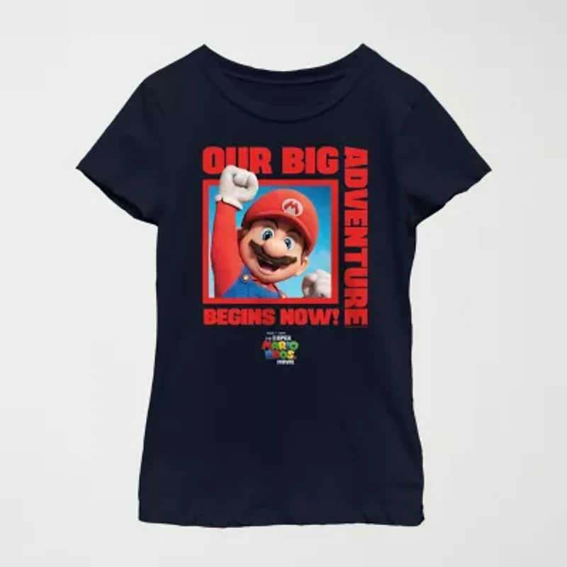 The Super Mario Bros. Movie Little & Big Kid Girls Crew Neck Short Sleeve Regular Fit Luigi Graphic T-Shirt