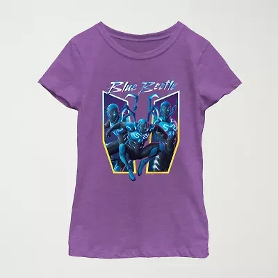 Little & Big Kid Girls Round Neck Short Sleeve Regular Fit Blue Beetle Graphic T-Shirt