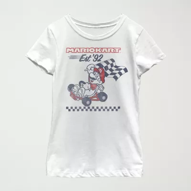 Mario Little & Big Kid Girls Round Neck Short Sleeve Regular Fit Graphic T-Shirt